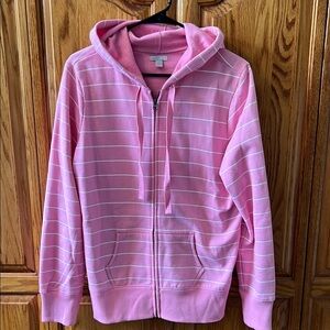 Old Navy Pink and White Zip Up Sweater